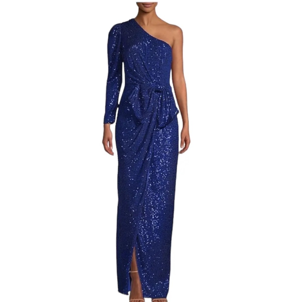 Jay Godfrey Andi One Shoulder Blue Sequin Gown
